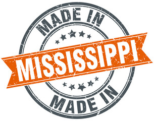 Mississippi orange grunge ribbon stamp on white