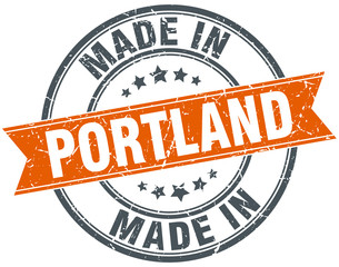 Portland orange grunge ribbon stamp on white