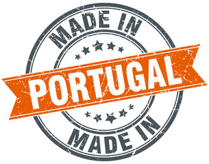 Portugal orange grunge ribbon stamp on white