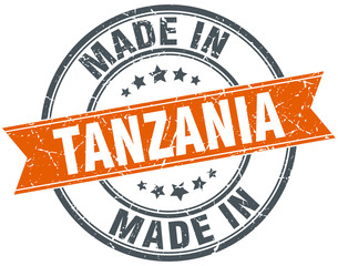 Tanzania orange grunge ribbon stamp on white