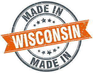 Wisconsin orange grunge ribbon stamp on white