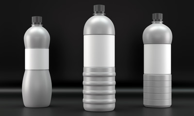Plastic bottles mockup on black background