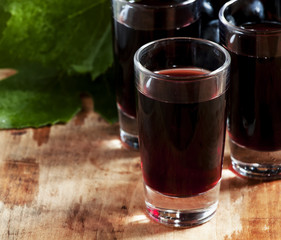 Homemade red wine glasses, selective focus