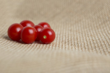 Cherry tomatoes on burlap