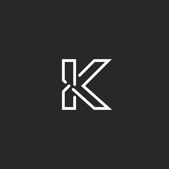 K letter mockup logo, black and white thin line monogram, invitation element