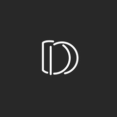 D letter logo design monogram, elegant business card black and white template