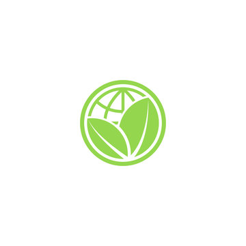 Green leafs and globe eco icon, mockup save planet logo
