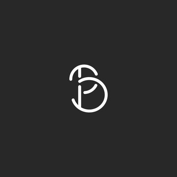 B letter monogram logo, mockup black and white thin line emblem