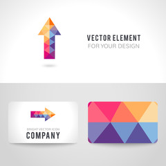 Bright colorful arrow shape in modern polygonal crystal style
