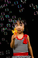 Asian Chinese Little Girl Playing Soap Bubbles