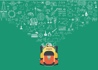 Knowledge doodle flowing into school back. Back to school concept.