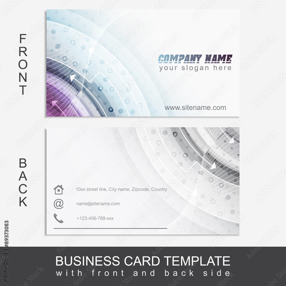 Poster business card template with front and back side and abstract pattern