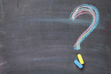 Colorful chalk question mark on blackboard background
