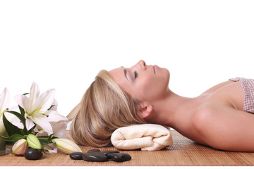 Fototapeta na wymiar young woman relaxing in spa salon