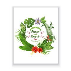 Save the date card with tropical wreath