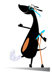 Comic dog with bandage and crutch