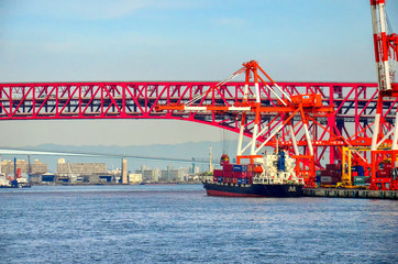 Cargo ship is shipping cargo in Osaka bay