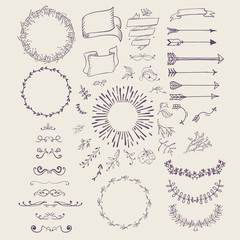 Hand drawn emblem abstract template Elegant linear frame outline