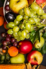 grapes on  summer fruits and vegetables background  top view, close up
