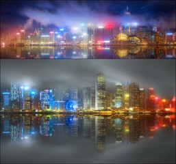 Fototapeta na wymiar Set from views of Hong Kong and Financial district