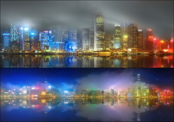 Fototapeta na wymiar Set from views of Hong Kong and Financial district