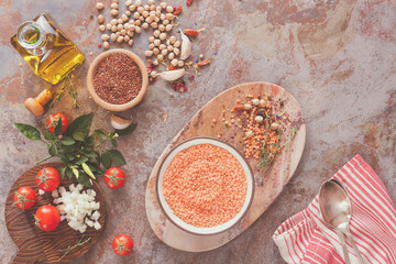 Red lentil soup with Chickpeas and Quinoa  being prepared 