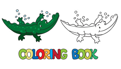 Coloring book of little alligator or crocodile