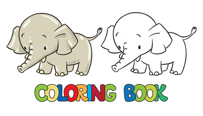 Coloring book of little funny elephant or jumbo