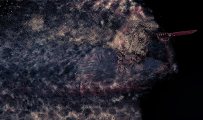 Sack ghost Fear and Halloween Theme: creepy killer in a mask on