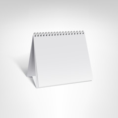 Spiral calendar vector template. Small table calendar with blank pages and black spiral with soft shadows isolated on white background.