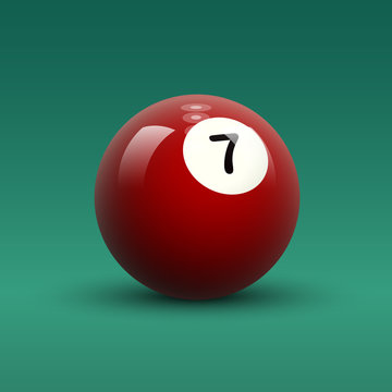 Solid dark red color vector billiard ball number 7 on green table