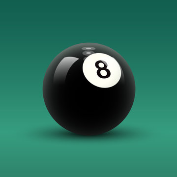 Solid black color vector billiard ball number 8 on green table