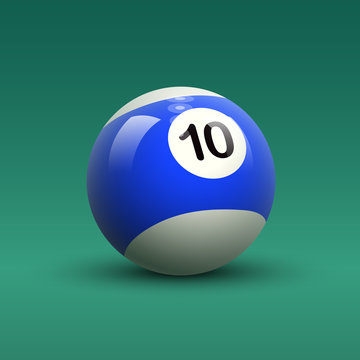 Striped blue and white color vector billiard ball number 10 on green table