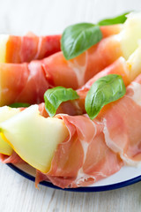 melon and proschiutto with basil