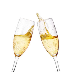 Two elegant champagne glasses - obrazy, fototapety, plakaty