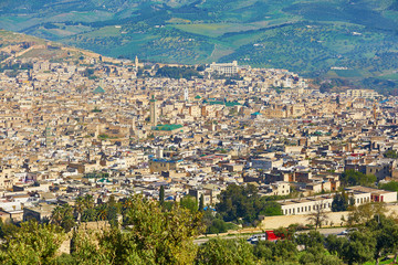 Aerial scenic cityscape of Fez