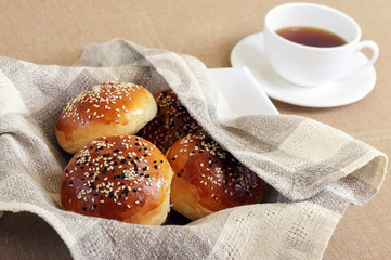 Fresh baked homemade buns with sesame