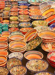 Turkish ceramics in a market bazaar 