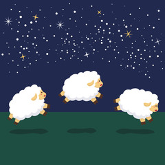 Fototapeta premium Sheep Jumping in Night Background, Counting Sheep Sleep