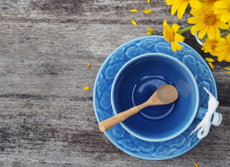 cup of coffee on wood table