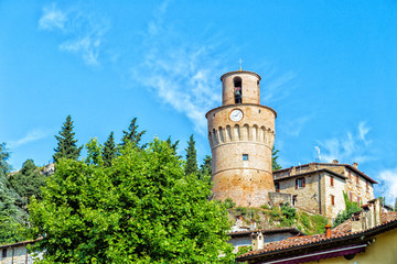 Brick wall clock tower