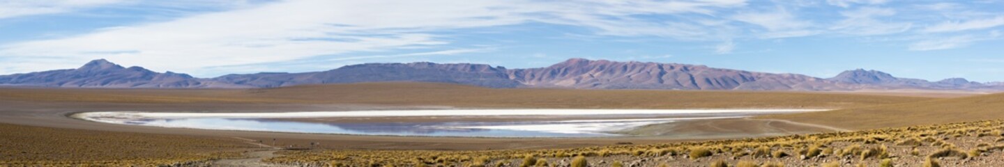 Mountains and salt pan in Eduardo Avaroa Reserve, Bolivia