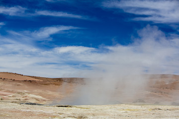 Solar de Manana geyser basin in Bolivia.