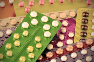 Colorful oral contraceptive pill.