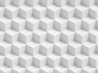 Deurstickers Hal Abstracte witte 3D geometrische kubussenachtergrond - naadloos patroon