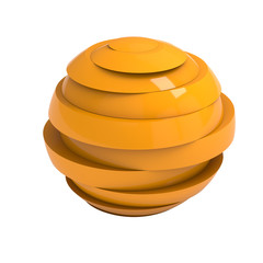 Sliced orange ball 3D render isolated with clipping path.