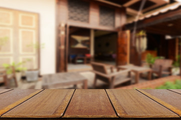 Blurred vintage backyard garden background with perspective wood