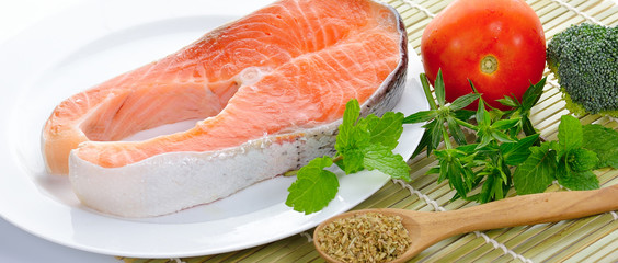 fresh salmon fillet with vegetables