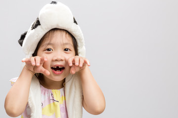 Child Pretending Animal Background / Child Pretending Animal / Child Pretending Animal, Panda, Studio Isolated Background