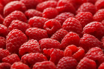 Red raspberry background, close up